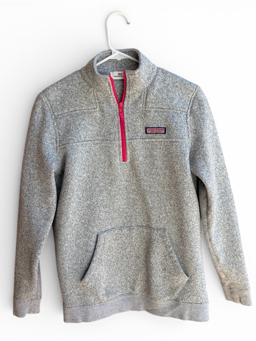 Vineyard Vines Womens Quarter-Zip Pullover – Gray w/ Pink Trim – Size XS